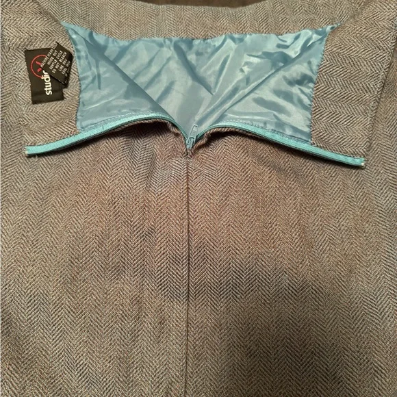 Studio Y Skirt Grey-Brownish Teal Herringbone Flare Lace Hem 15/16 - Picture 6 of 12